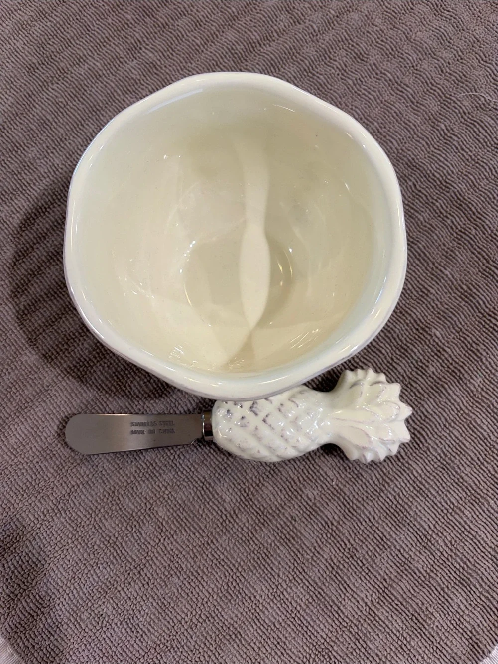 Boston International October Hill Ceramic Pineapple Dip Bowl & Spreader Set